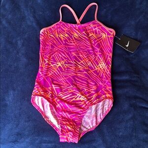 Nike Pink and Orange One Piece Swimsuit with Racerback